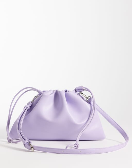 PASQ – Liliowa luźna torebka crossbody z troczkami, 4 z 4
