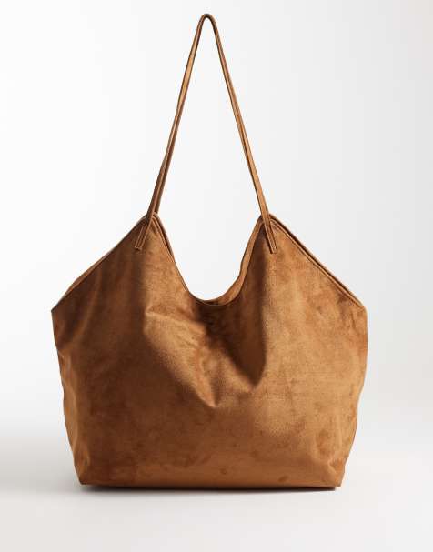 PASQ - Maxi borsa in camoscio sintetico color cuoio con doppia tracolla a V - view 1