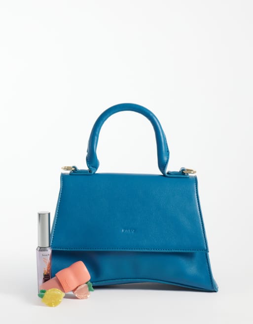 PASQ mini borsa a mano con fondo curvo e tracolla in teal, 2 di 4