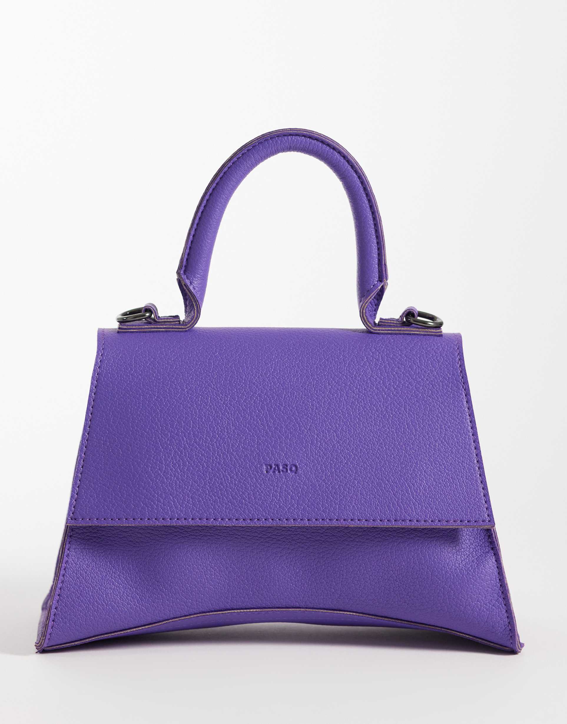 pasq mini curved bottom clutch purse with cross body strap in ultra violet