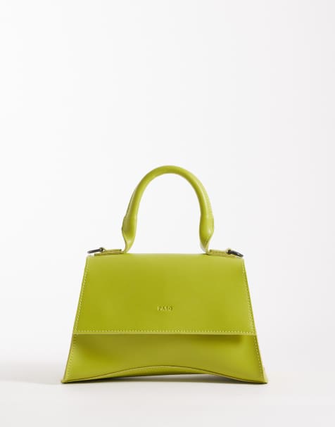PASQ mini curved bottom grab bag with cross body strap in chartreuse green - view 1
