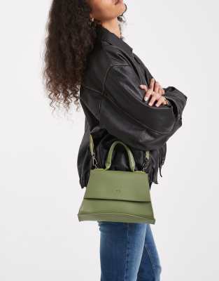 Pasq Mini Curved Bottom Grab Bag With Cross Body Strap In Green