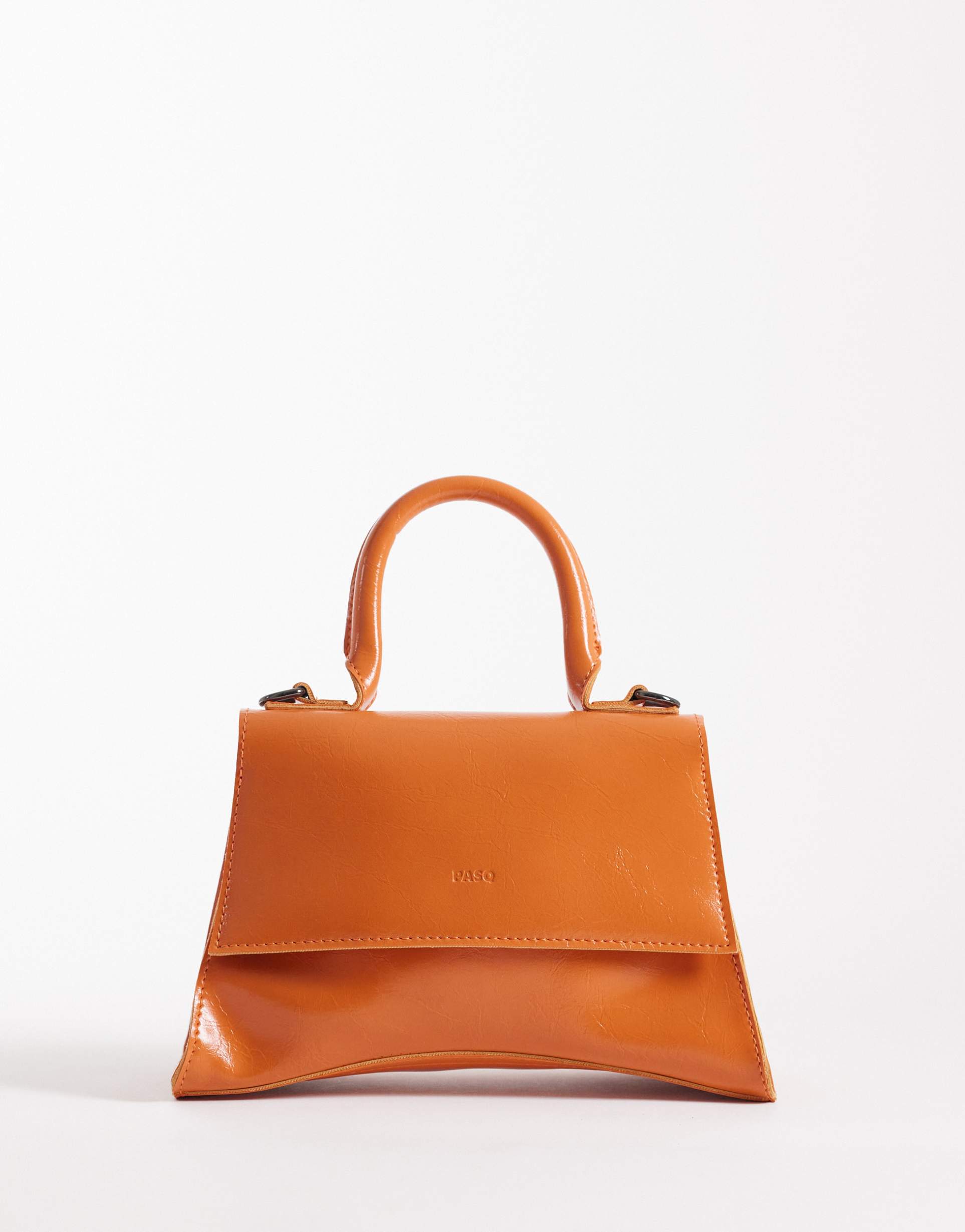 pasq mini curved bottom grab bag with cross body strap in orange