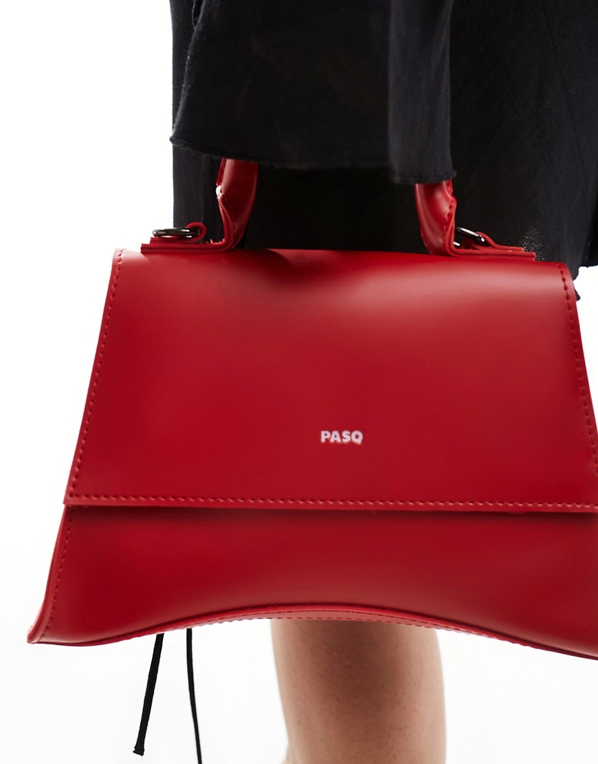PASQ mini curved bottom grab bag with cross body strap in red