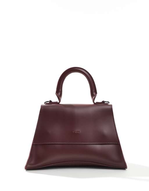 PASQ - Mini handtas met gebogen onderkant en crossbody band in bordeauxrood , 2 van 4