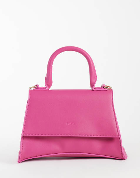 PASQ mini tas met gebogen onderkant en handgreep, met crossbodyband in felroze - view 1