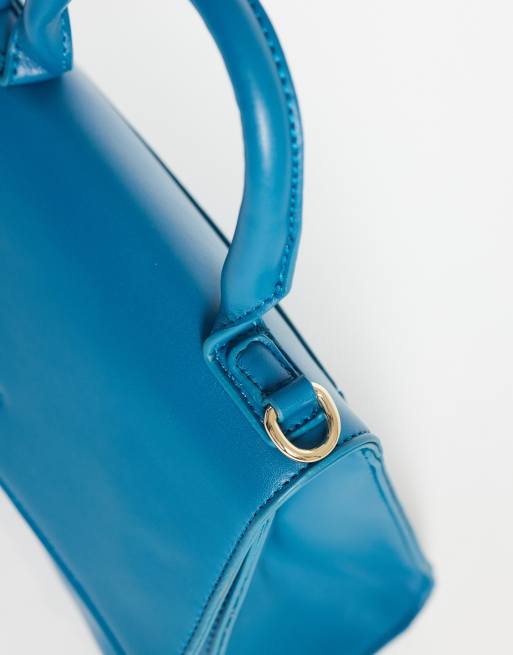 PASQ mini taske med buet bund og hank samt crossbody-rem i teal, 3 af 4