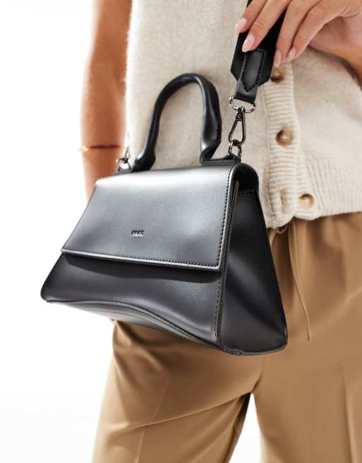 PASQ - Minihandtas met gebogen onderkant en crossbody band in zwart, 2 van 4