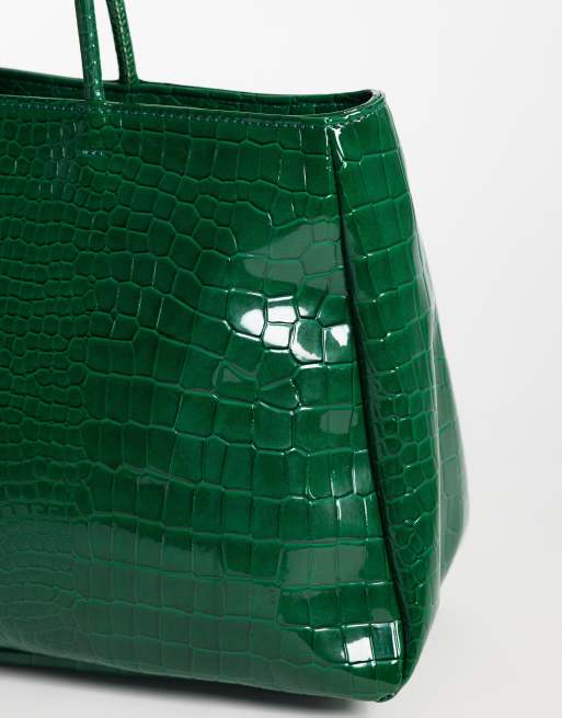 PASQ minimal schoudertas in groen croco, 3 van 4
