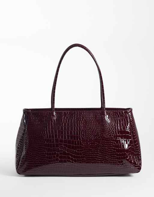 PASQ minimalistisk skuldertaske i burgundy croc, 4 af 4