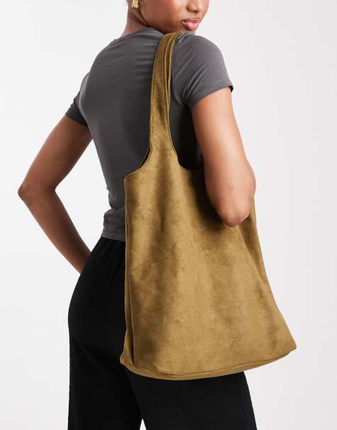 PASQ – Mörkgrön, a-linjeformad toteväska i mockaimitation - view 1