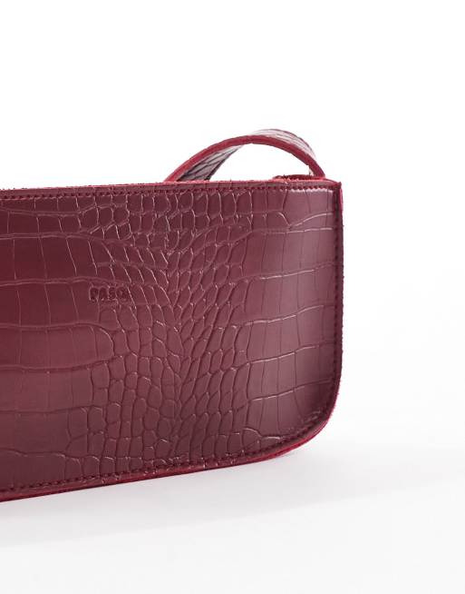 PASQ - Mørk bordeaux minimalistisk skuldertaske med krokodillemønster, 2 af 4