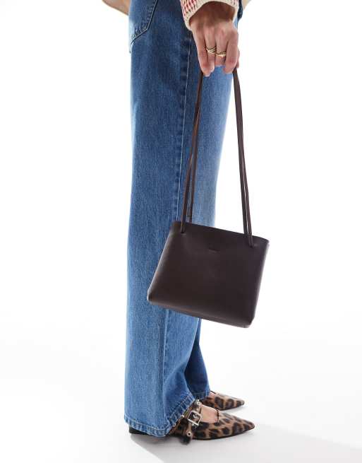 PASQ - Mørkebrun firkantet taske med justerbar crossbody-rem, 2 af 4