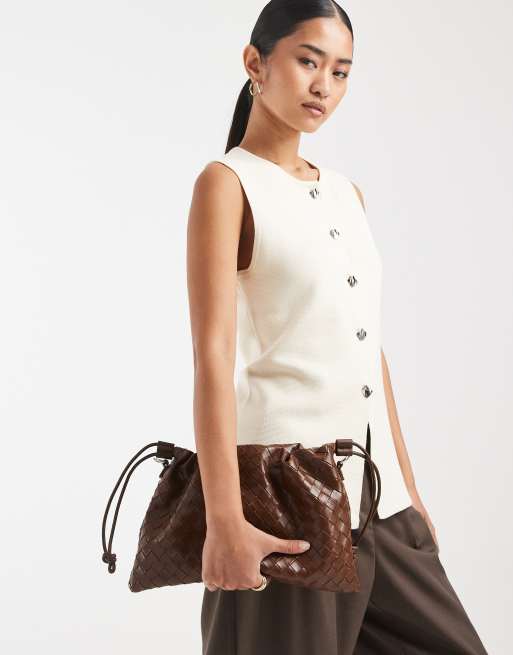 PASQ - Mørkebrun vævet crossbody-taske med løbesnor, 3 af 4