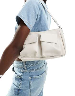 multi pocket shoulder bag in cream-White