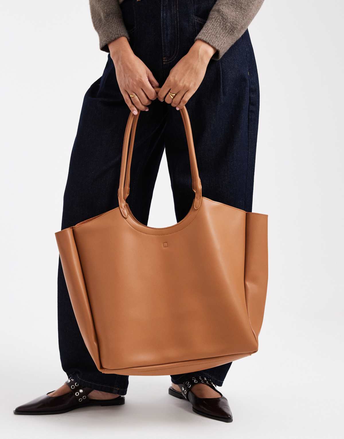 PASQ oversized slouch tote bag in tan