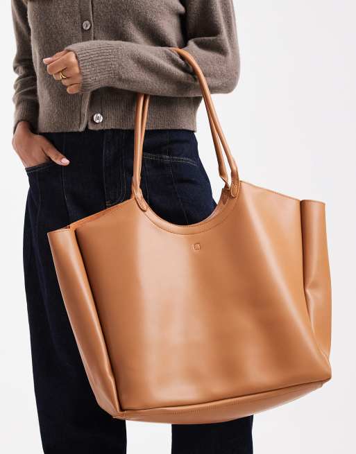 PASQ oversized slouch tote bag in tan