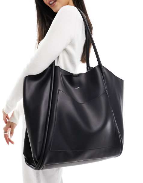 PASQ oversized slouch tote bag with removable pouch in black - view 1