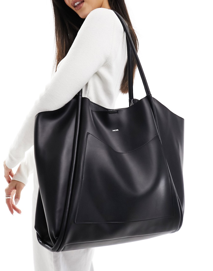 PASQ oversized slouch tote bag with removable pouch in black