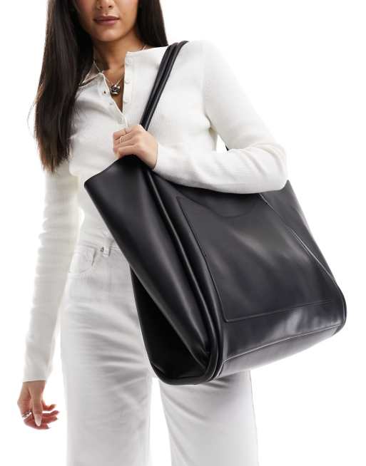 PASQ oversized slouch tote bag with removable pouch in black ASOS