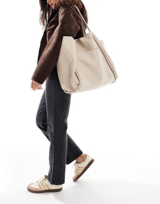 PASQ oversized slouch tote bag with removable pouch in taupe