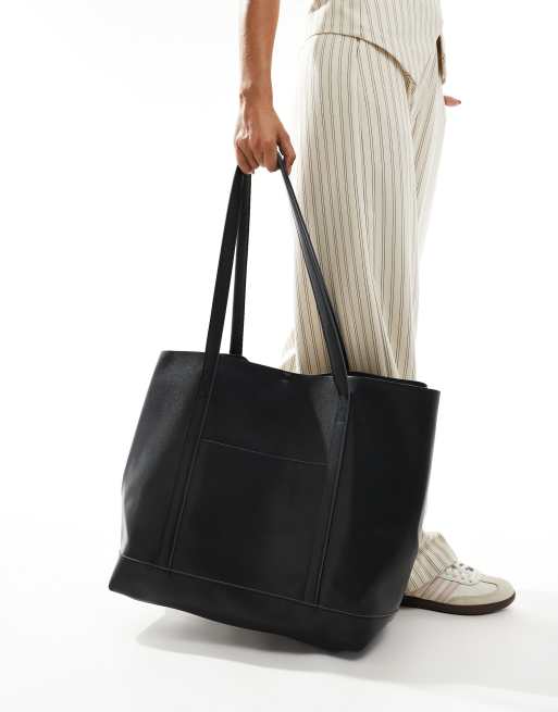 PASQ - Oversized tote tas met vak aan de buiten- en binnenkant in zwart , 3 van 4