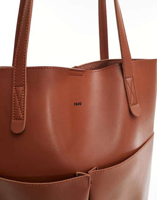PASQ - Oversized tote-taske med to lommer og aftagelig pung i chokoladebrun , 2 af 4