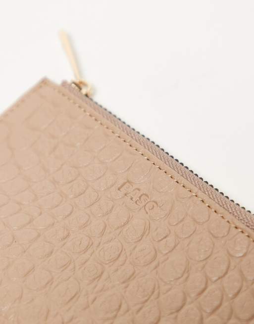 PASQ - Portacarte beige effetto coccodrillo con zip sulla parte superiore, 2 di 3