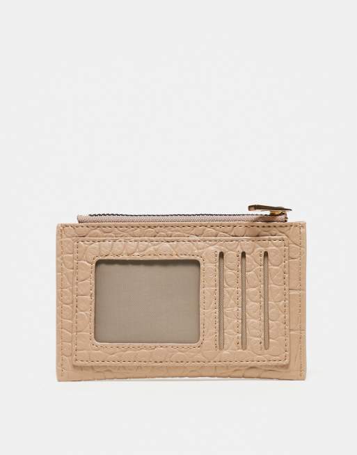 PASQ - Portacarte beige effetto coccodrillo con zip sulla parte superiore, 3 di 3