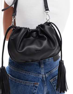 Pasq Ruched Detail Drawstring Crossbody Bag In Black