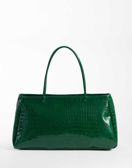 PASQ sac porté épaule minimal effet croco vert, 4 de 4