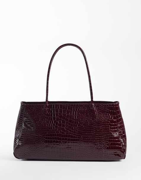 PASQ sac porté épaule minimaliste bordeaux effet croco - view 1