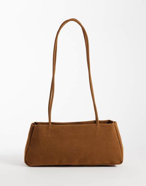 PASQ - Sac porté épaule minimaliste en imitation daim avec anses longues - Fauve - view 1