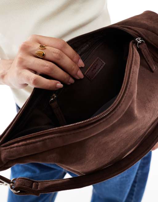 PASQ - Sac porté épaule souple à bandoulière en imitation daim - Marron cacao, 3 de 4