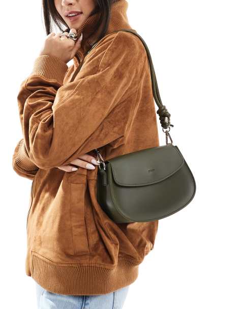 PASQ saddle shoulder bag with knot detail in olive green - view 1