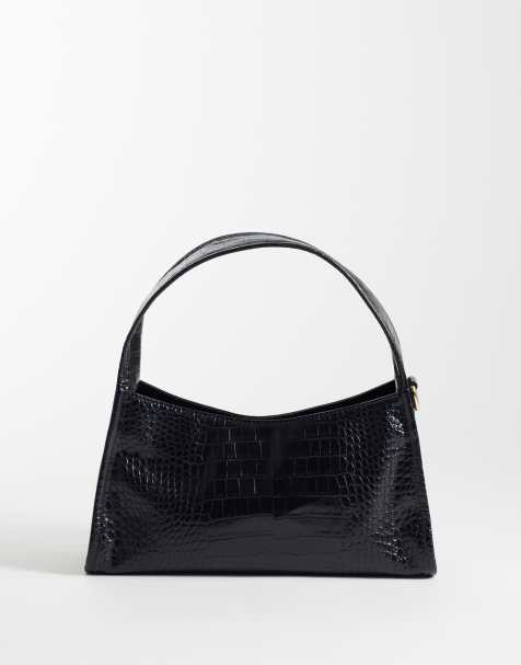 PASQ – Schultertasche aus glänzendem Kroko-Kunstleder in Schwarz - view 1
