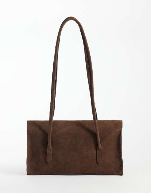 PASQ Schultertasche aus Wildleder mit Überschlag in Braun, 4 von 4