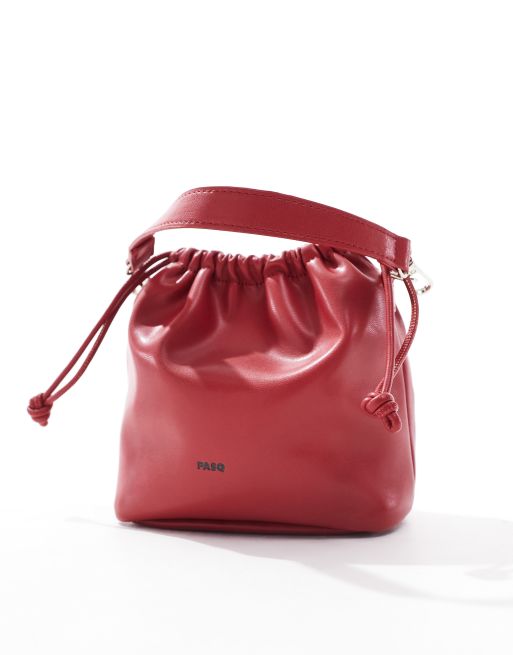 PASQ – Ściągana na sznurek miękka bordowa torba typu bucket  , 4 z 4