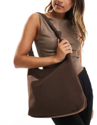 scoop boho faux suede shoulder tote bag in brown