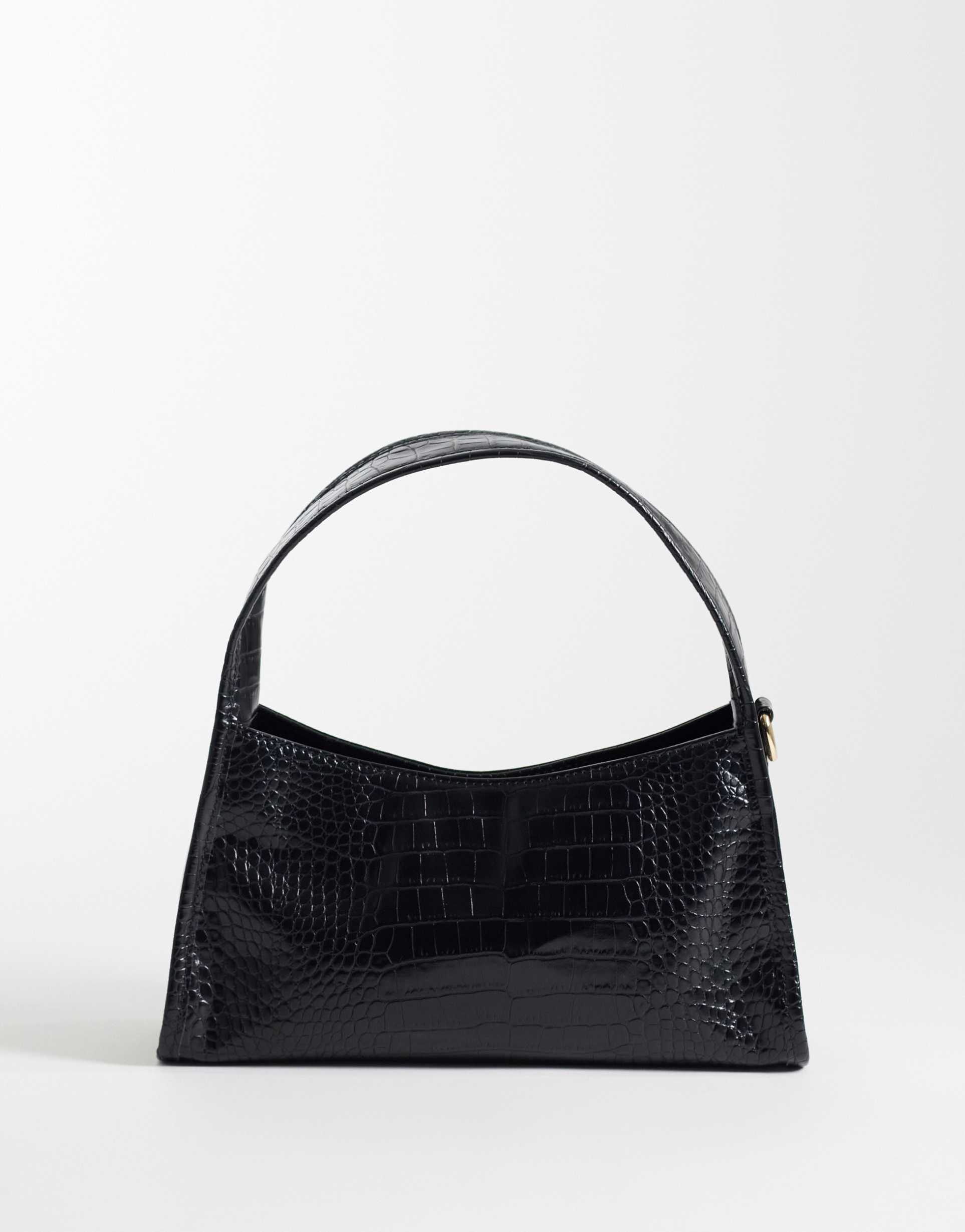 pasq shiny faux croc shoulder bag in black