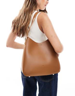PASQ slouch tote bag with crossbody strap in light brown - view 1