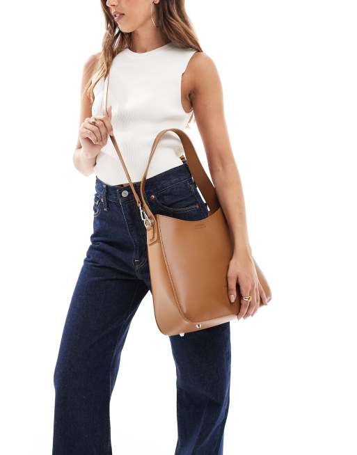 PASQ slouch tote bag with crossbody strap in light brown