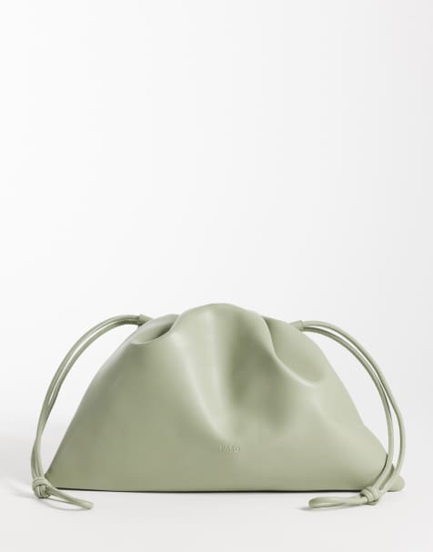 PASQ slouchy drawstring cross body bag in pale green - view 1
