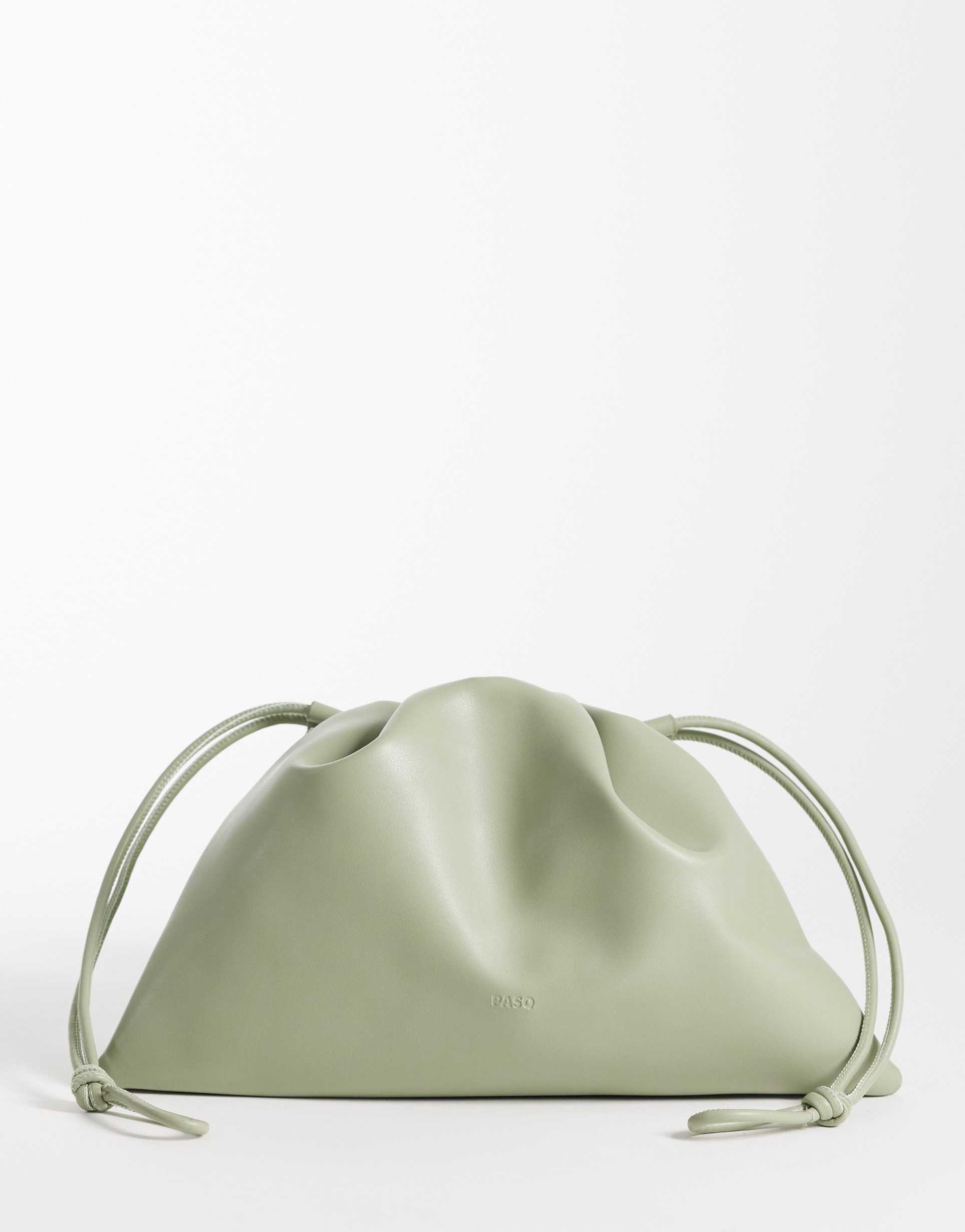 pasq slouchy drawstring cross body bag in pale green