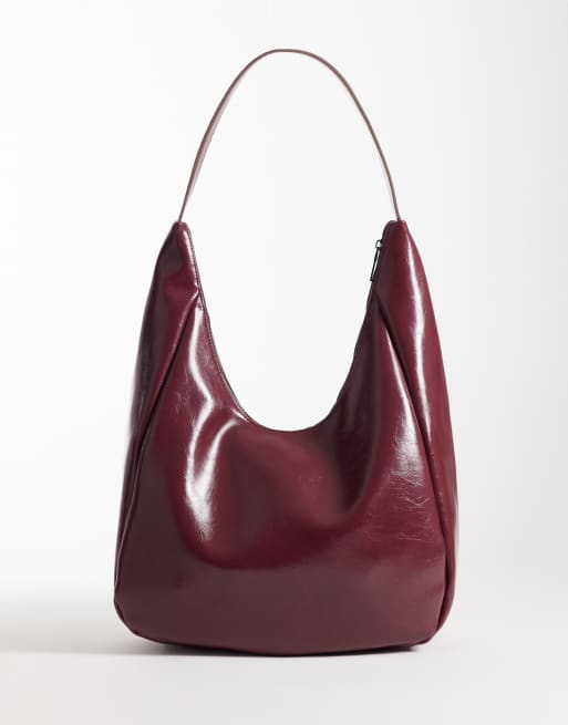 PASQ slouchy shoulder bag in shiny burgundy, 4 of 4