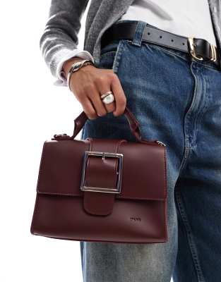 PASQ small buckle top handle and crossbody bag in burgundy - view 1