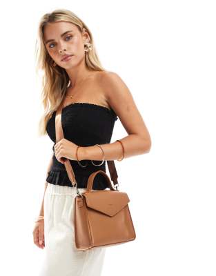 PASQ small flap top handle and crossbody bag in tan - view 1