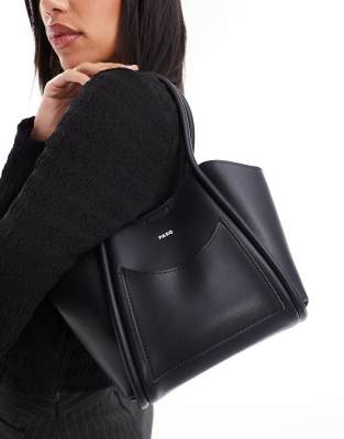 Pasq Small Grab Tote Bag With Front Pocket In Black