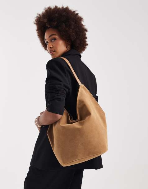 PASQ - Soepele tote tas van imitatiesuède in lichtbruin - view 1