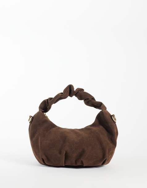PASQ soft ruched grab bag in dark brown suede - view 1